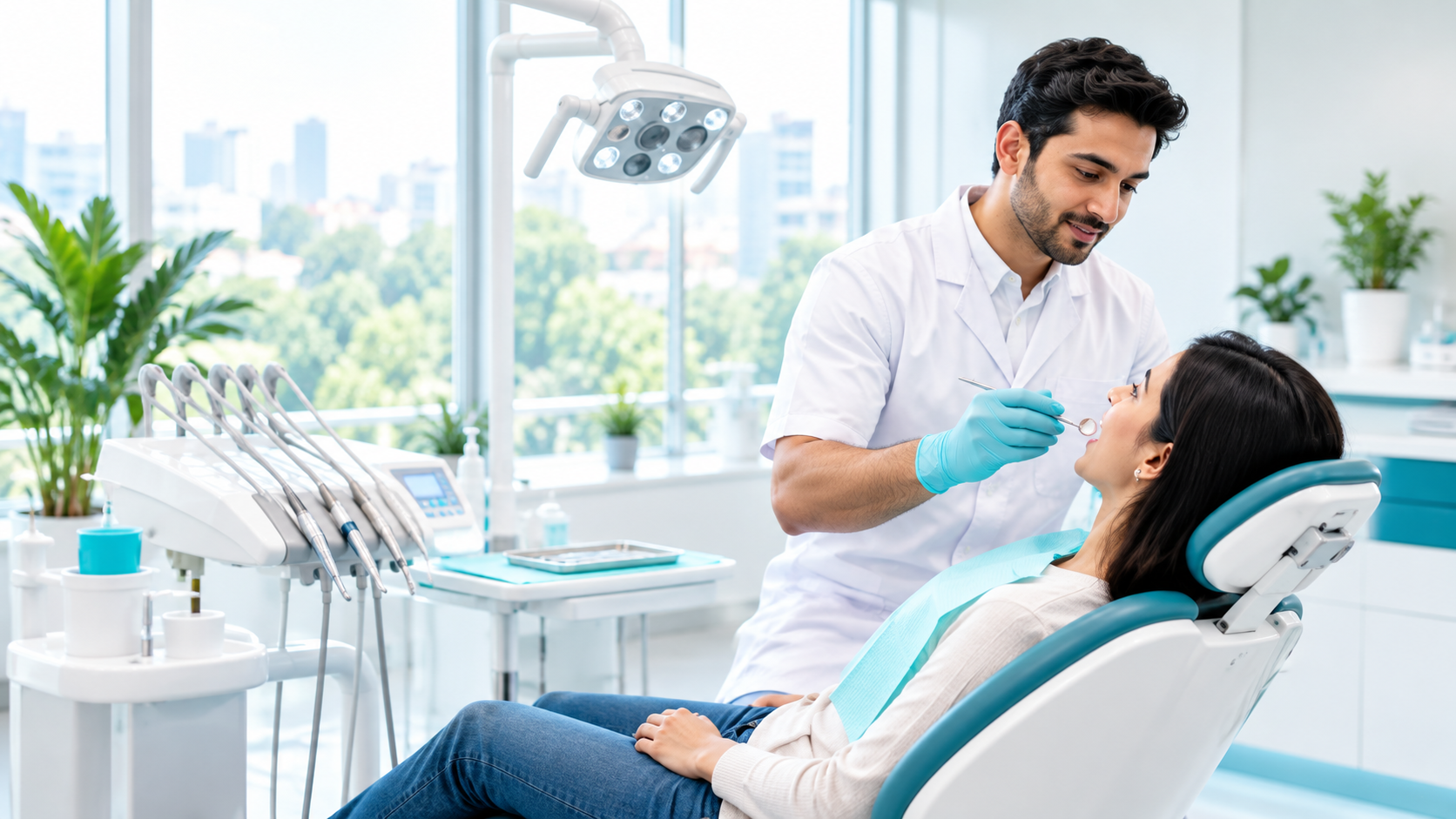 Dentist caring for a patient in a modern dental clinic